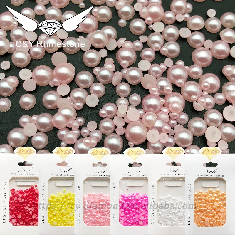 Nail rhinestone shop finds-C&Y  Mix Sizes Color Mix Half Round Flat Back Pearls Resin Rhinestones For Handmade DIY Decoration