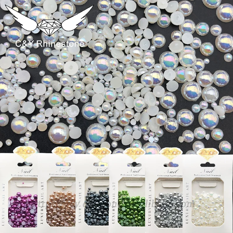 Nail rhinestone craft sets-C&Y  Wholesale Fashion Crystal Flat Back Pearl Rhinestone Mixed Size